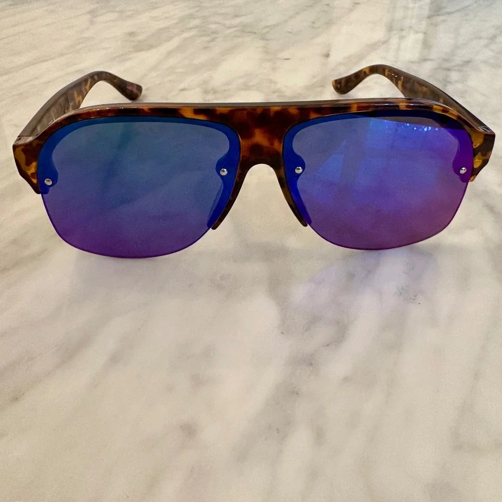Fila‎ Sunglasses Tortoise Shell Blue Purple Mirrored Lens Aviator Style